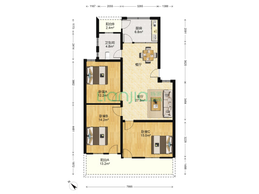 闽侯电力公寓 3室1厅1卫 90平方