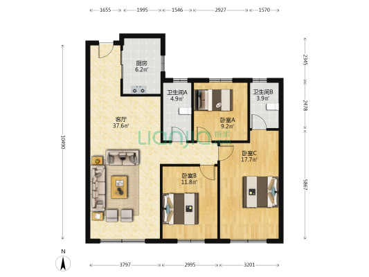 碧桂园东港国际一期 3室1厅2卫 132平方