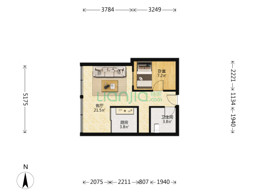 明发嘉定中心 1室1厅1卫 57平方