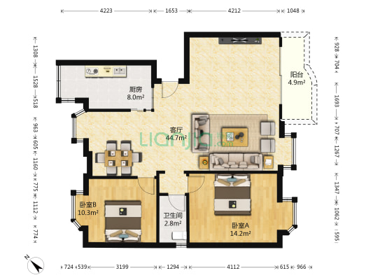 长海雅园 2室1厅1卫 67平方