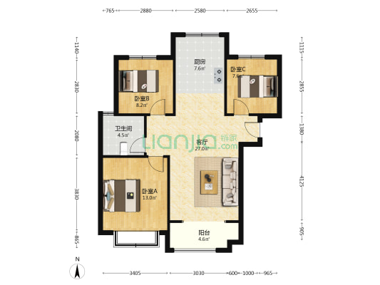 天伦湾嘉园 样板间三居 好楼层 看房方便-户型图