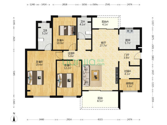 海伦堡美的玖悦府 3室1厅2卫 142平方