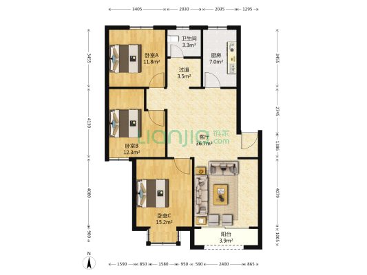 新城家园(肥东县) 3室1厅1卫 110平方