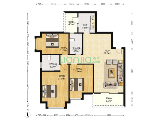 人居花照云庭 3室1厅2卫 128平方