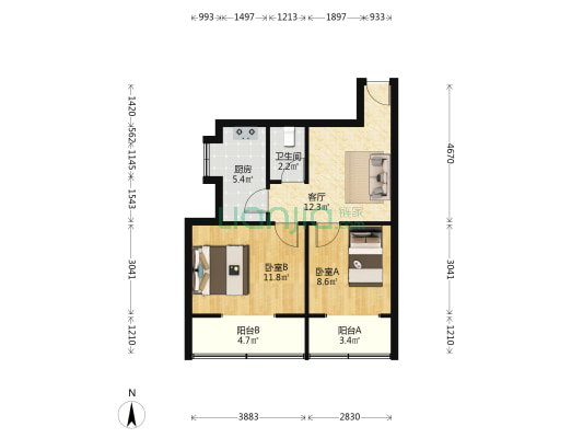 予兴小区 2室1厅1卫 60平方