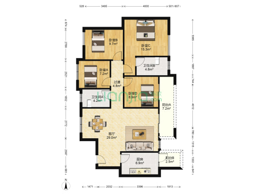 御景滨江花园 4室1厅2卫 133平方