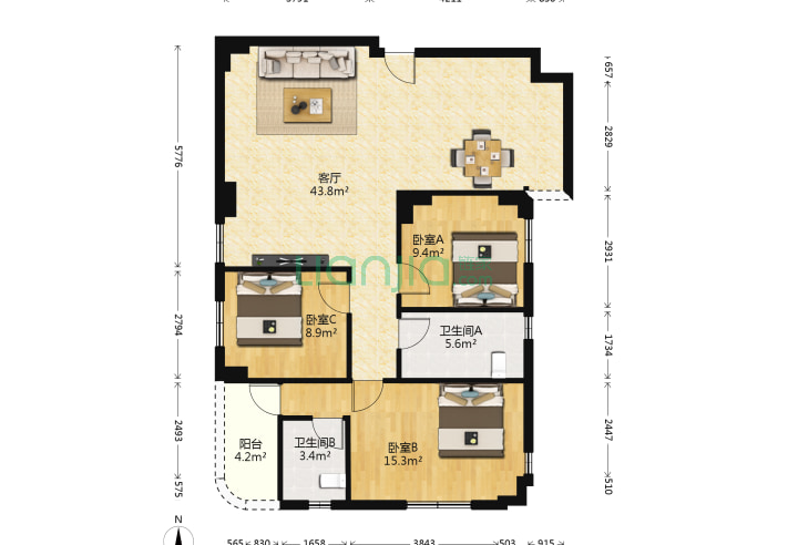 深圳宝龙花园3室1厅2卫115 3 户型图 宝龙花园户型图详情 深圳链家