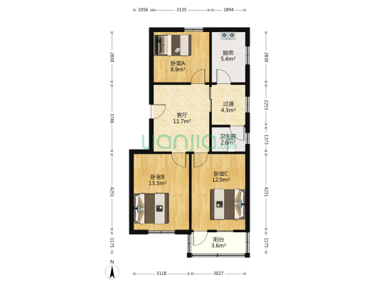化工综合楼 3室1厅1卫 80平方