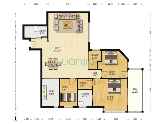 今日嘉园 3室1厅2卫 168平方
