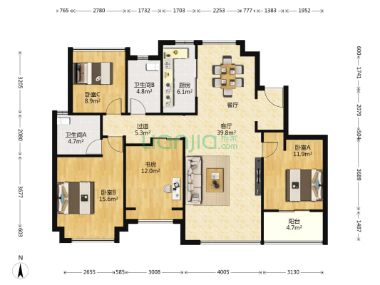龙湖唐宁ONE 4室1厅2卫 139平方
