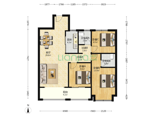 大者安吉 3室1厅2卫 118平方