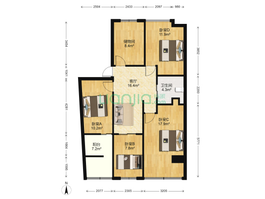 清泰商务大厦 4室1厅1卫 103平方