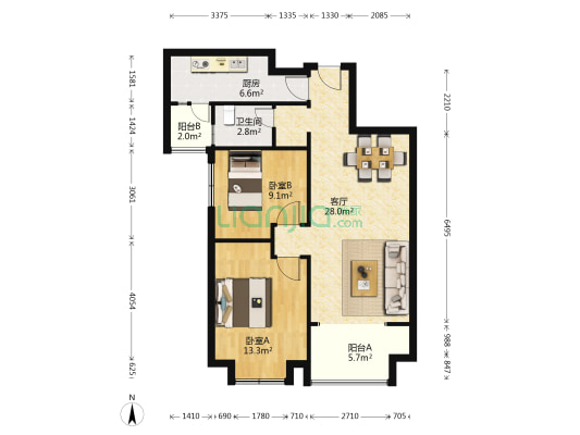鲁能领秀城A区 2室1厅1卫 90平方