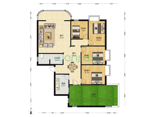 康居苑 4室2厅1卫 138平方