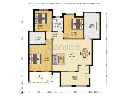 林泉香山 3室1厅2卫 130平方