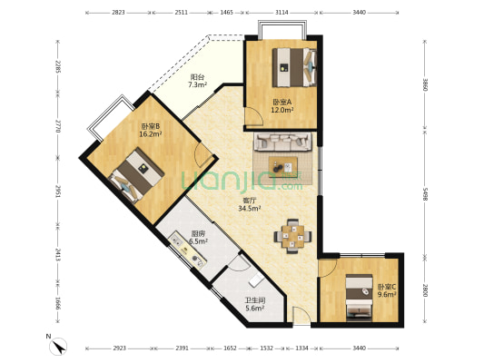 育才大厦 3室1厅1卫 121平方