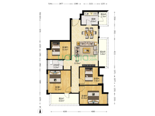 万邦悦城 4室1厅1卫 108平方