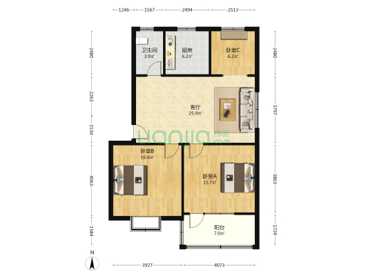 凤城花园 3室1厅1卫 101平方