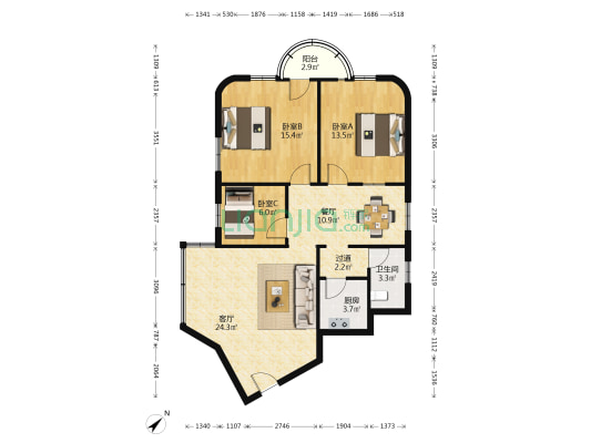 金盘电信综合大楼 3室2厅1卫 73平方