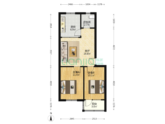 河头源安居工程小区 2室1厅1卫 64平方