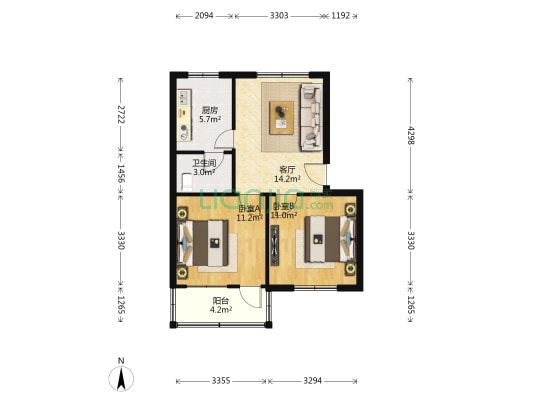 洪山十三厂宿舍 2室1厅1卫 64平方