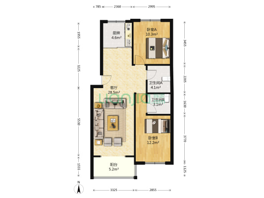 尚锦园小区 2室1厅2卫 90平方