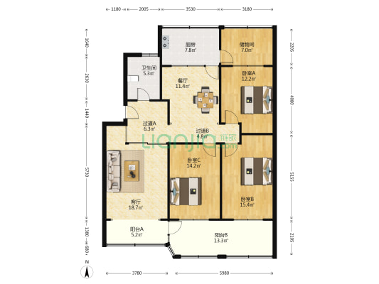 山东调水宿舍 3室2厅1卫 116平方