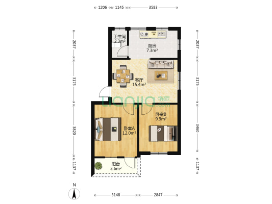 铜古里一巷2号水泥厂宿舍 2室1厅1卫 57平方