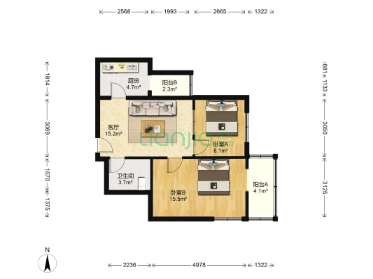 金福家园 2室1厅1卫 77平方