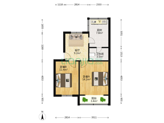广山石油公司宿舍 2室1厅1卫 57平方