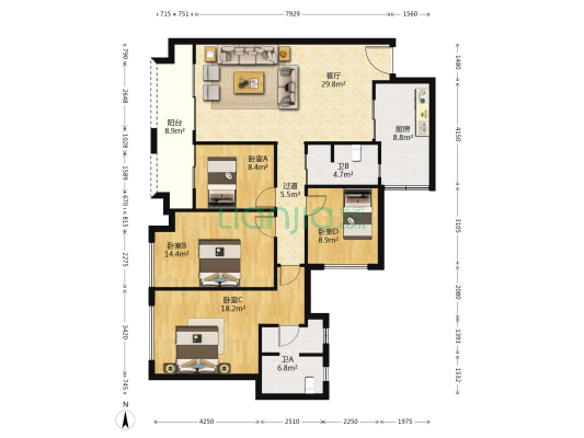 华侨城天际湾B区 4室1厅2卫 137平方