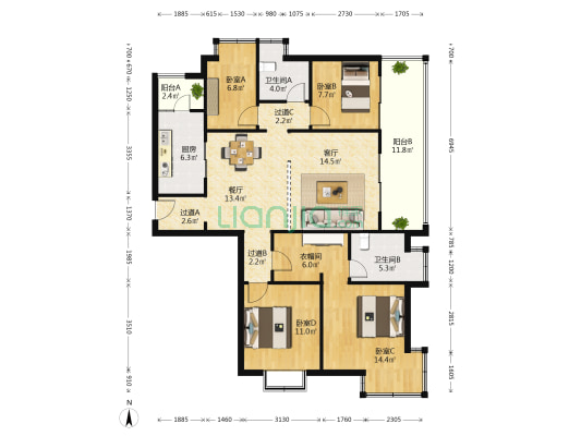 筑友双河湾文瀚苑 4室2厅2卫 139平方