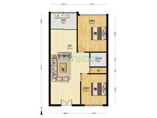 侨贸大厦 2室1厅1卫 118平方