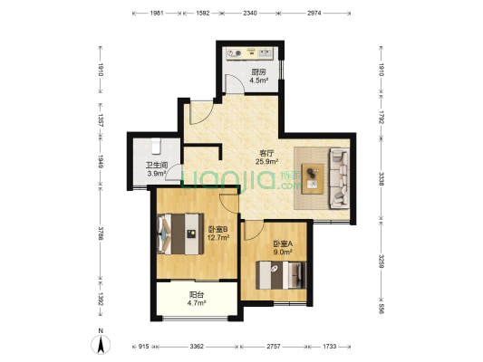 塘南茗苑 2室1厅1卫 81平方