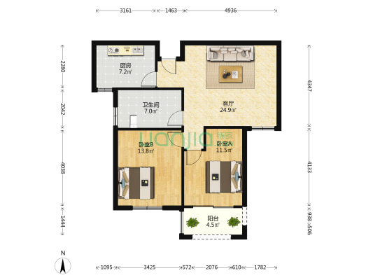 迎景苑 2室1厅1卫 89平方