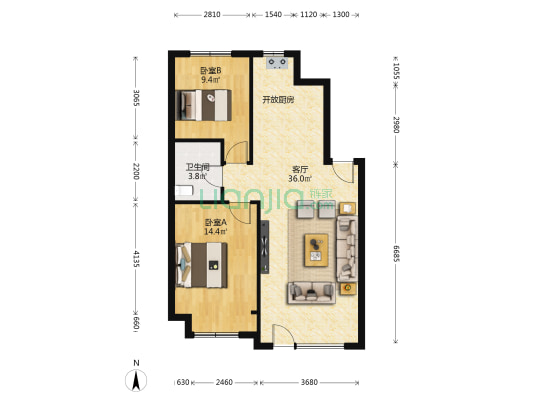 中央悦府 2室1厅1卫 82平方