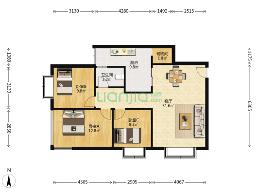 攀枝花市公路养护管理总段二期经济适用房 3室1厅1卫 97平方