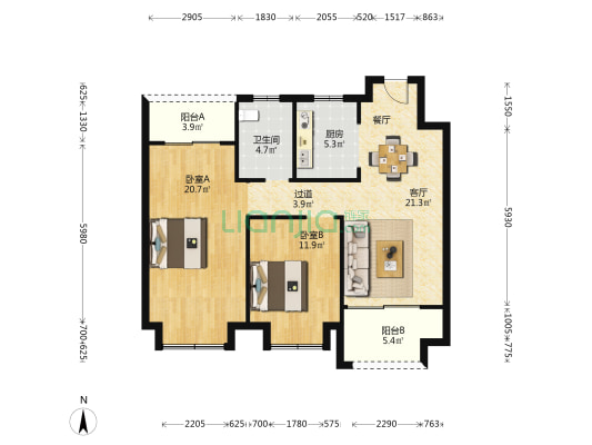 春晓熙岸 2室1厅1卫 93平方