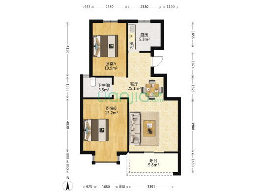 京九铁路新村 2室1厅1卫 83平方