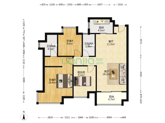 冠科泊樾湾 2室2厅2卫 104平方