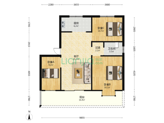 新华物流园二期 3室1厅1卫 95平方