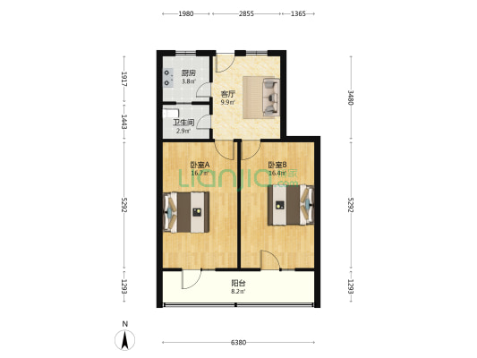 何家咀201号 2室1厅1卫 65平方
