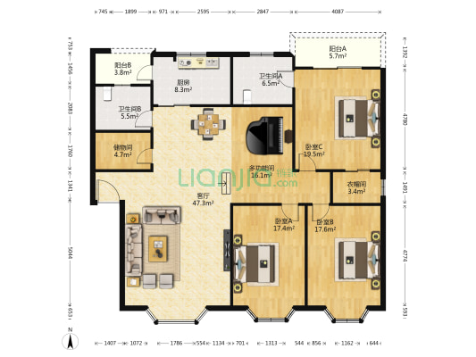 嘉瑞苑一期 4室1厅2卫 162平方
