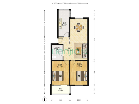 艮山福居 2室1厅1卫 88平方