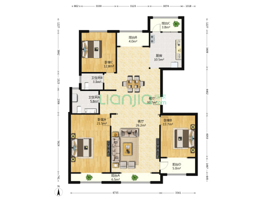 曦园 3室2厅2卫 170平方