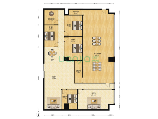 金源国际大厦 6室2厅0卫 86平方