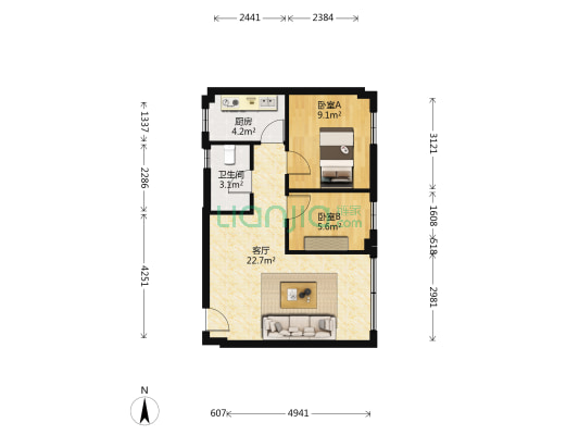 江南苑 2室1厅1卫 57平方