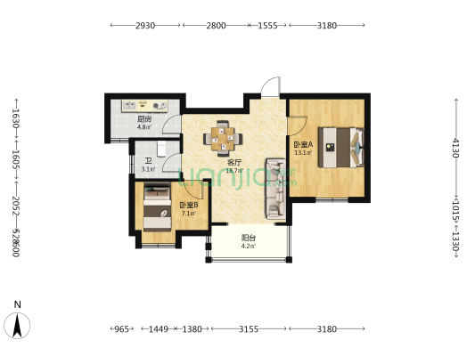尹东八村二区 2室1厅1卫 75平方