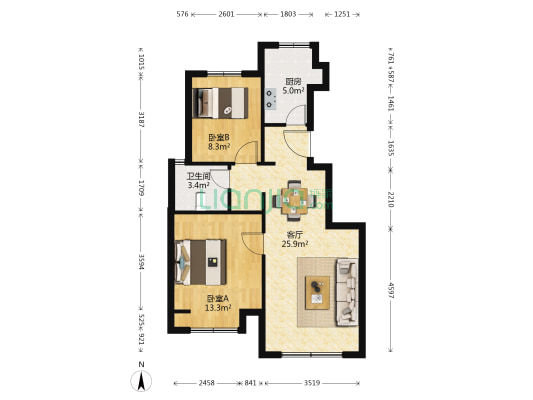 万科翡翠四季C3区 2室1厅1卫 76平方