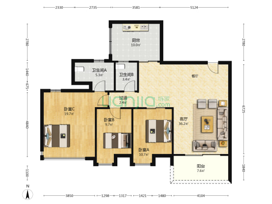 豪然居 3室1厅2卫 132平方